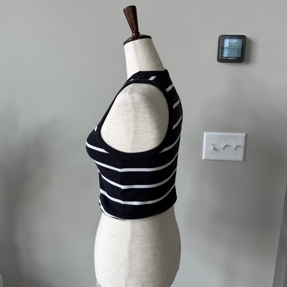 Mauve Cropped Black and White Striped Ribbed Tank Top - Picture 7 of 9